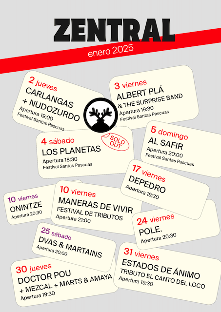 Sala Zentral Pamplona ¡Programación Enero 2025! ¡Entradas!